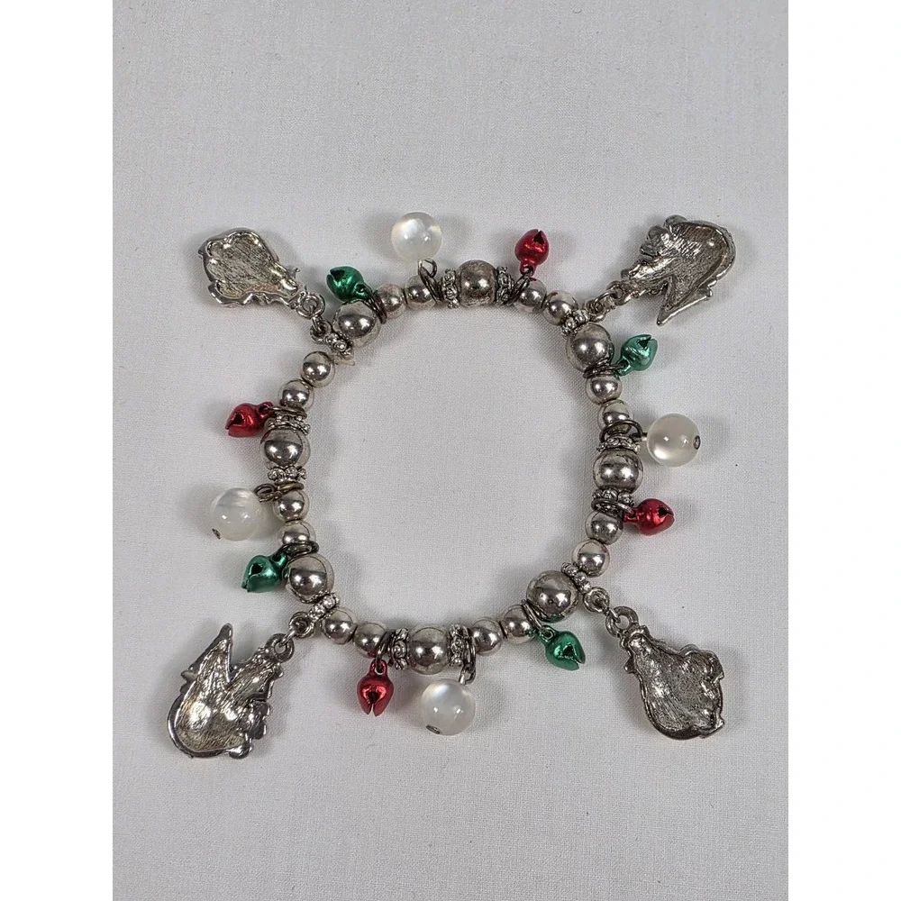 Holiday Christmas Charm Bracelet Beaded‎ Stretch Snowman Red Green Bells Gift